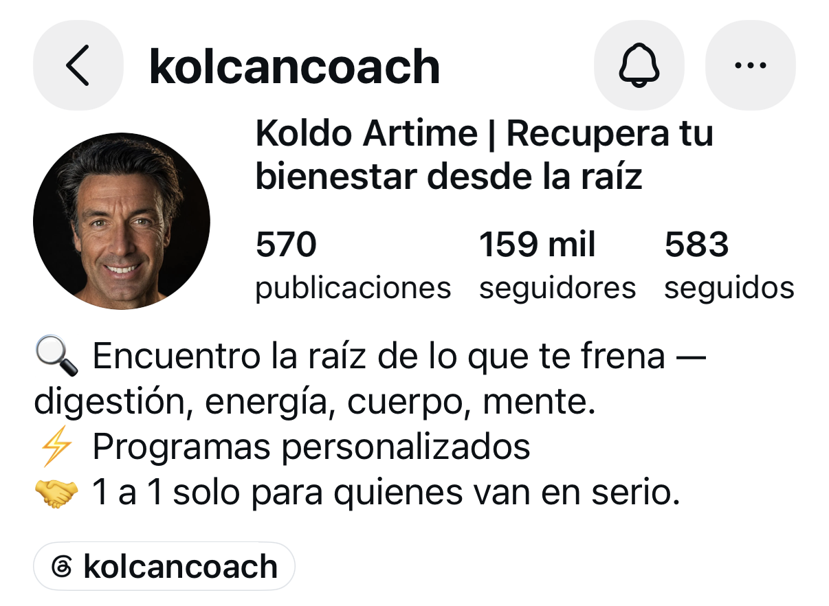 Perfil de Instagram @kolcancoach