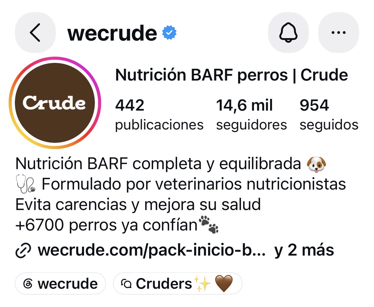 Perfil de Instagram @wecrude